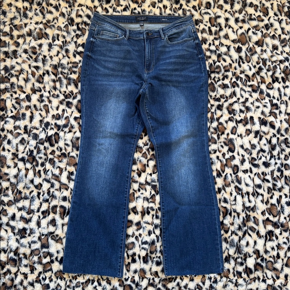 JUDY BLUE High Rise Dark Wash Bootcut Jeans 16W Raw Hem 31.5” Inseam